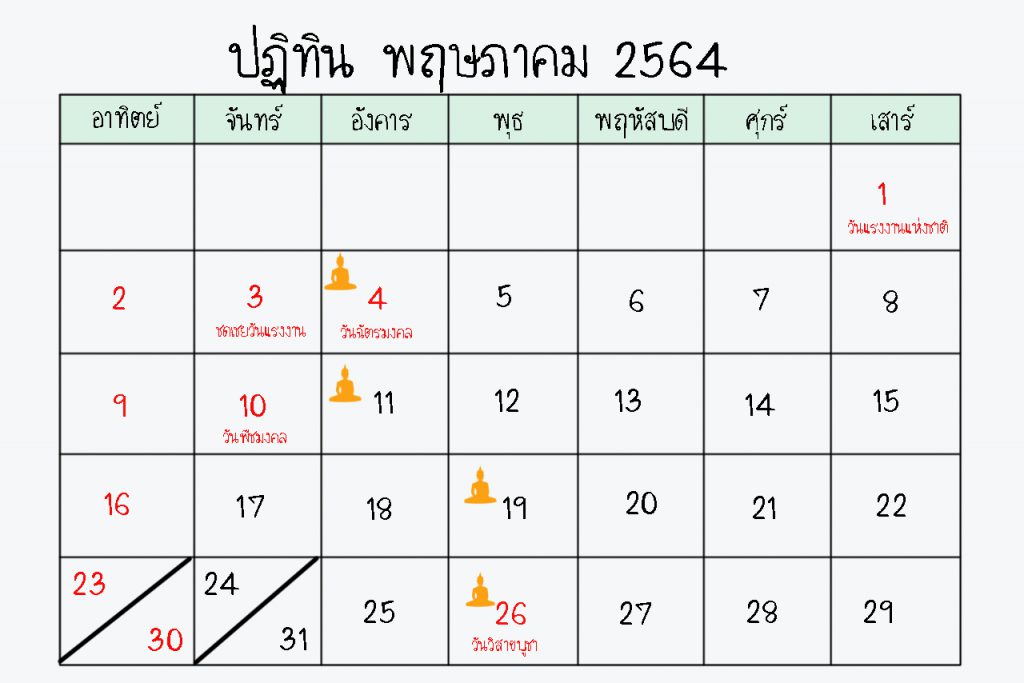 ปฏิทิน พฤษภาคม 2564 / May 2021